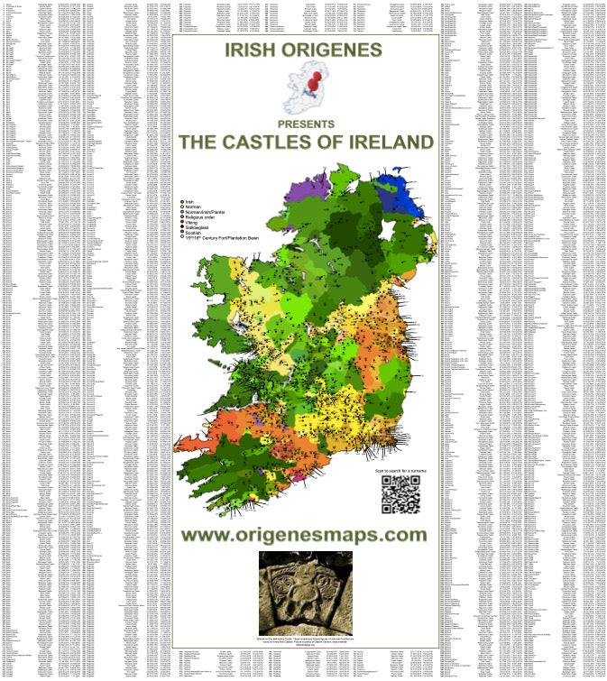 IrishOrigenes.com Castles Of Ireland Map/Poster Large Format High Resolution Print - ready to frame
