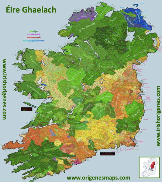 Gaelic Irish Surnames Map / Poster by IrishOrigenes.com