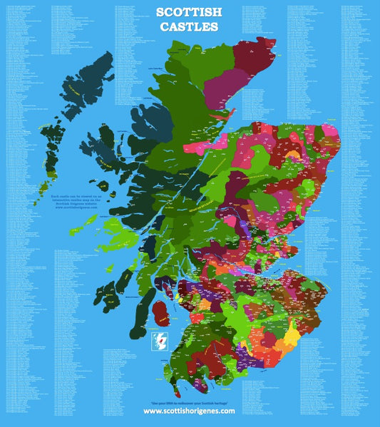 IrishOrigenes.com Scottish Castles Map/Poster Large Format High Resolution Print
