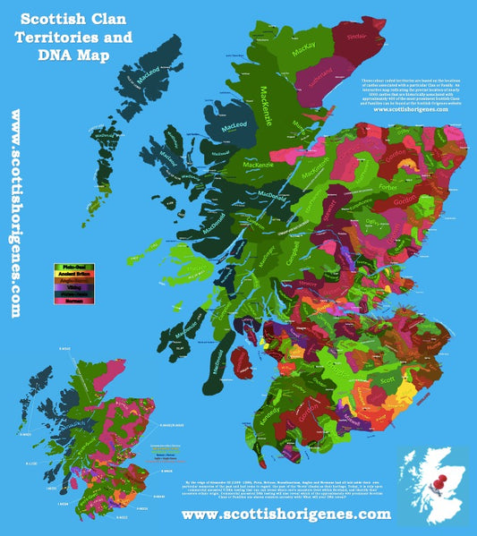 IrishOrigenes.com Scottish Clan Territories Map/Poster - Large Size / High Resolution