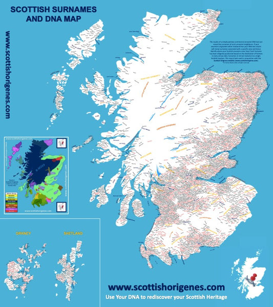 IrishOrigenes.com Scottish Surnames Map/Poster - Large High resolution
