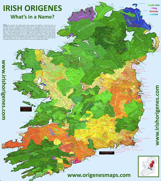 Irish What's In A Name Map / Poster by IrishOrigenes.com